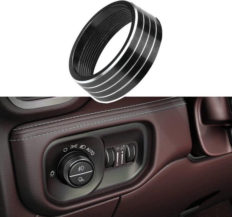 Bentolin Headlights Switch Button Knob Cover for Dodge RAM 2018-2021 2022 Aluminum Alloy Ring Trim Decoration Accessories Black 1Pcs - Image 1